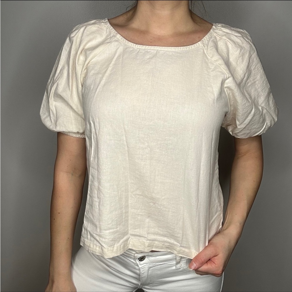 ModCloth Boho Spring Ivory Puff Sleeve Top By Princess Highway S 6